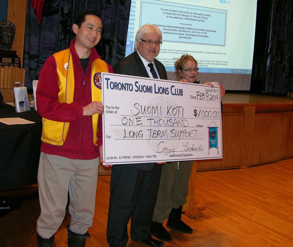Toronto Suomi Lions Club Giving Donation of $1000 to Suomi Koti